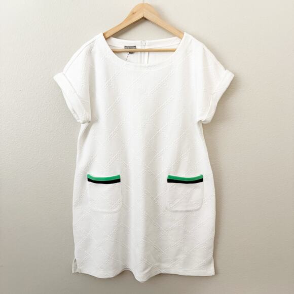 TALBOTS | White Green Navy Blue Jacquard Cable Dress Short Sleeve Cuff | Size XL - Picture 3 of 12